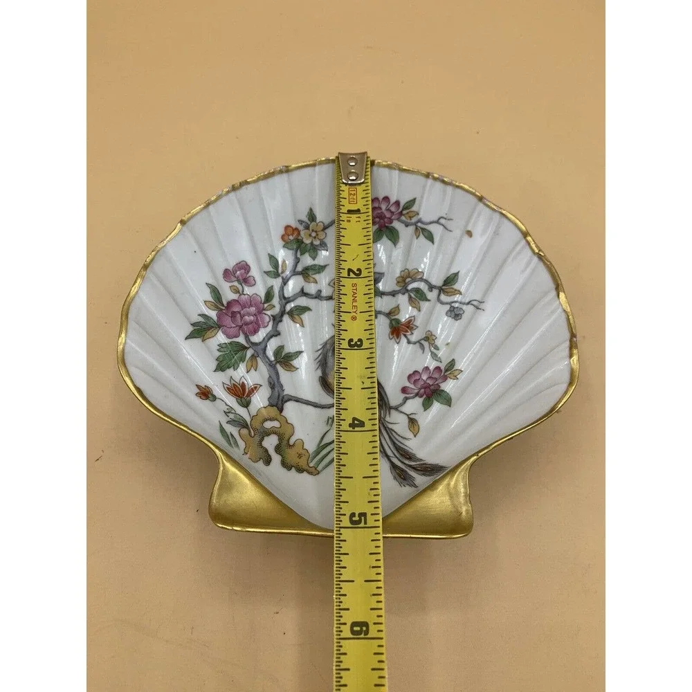 Vintage Limoges France Clam Shell-Shaped Dish with Birds and Flowers Gold Trim